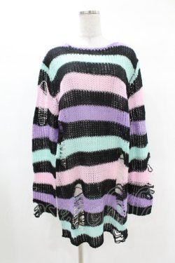 画像1: KILL STAR / Pastel Punk Knit Sweater M 黒×ピンク×パープル×ミント H-25-02-28-1051-SL-TO-KB-ZH