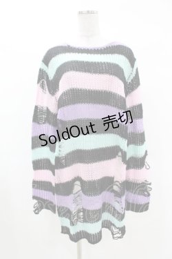 画像1: KILL STAR / Pastel Punk Knit Sweater M 黒×ピンク×パープル×ミント H-25-02-28-1051-SL-TO-KB-ZH
