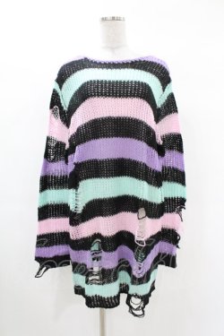 画像1: KILL STAR / Pastel Punk Knit Sweater M 黒×ピンク×パープル×ミント H-25-02-28-1052-SL-TO-KB-ZH