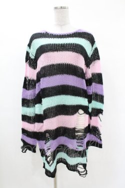画像1: KILL STAR / Pastel Punk Knit Sweater M 黒×ピンク×パープル×ミント H-25-02-28-1053-SL-TO-KB-ZH