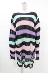 KILL STAR / Pastel Punk Knit Sweater M 黒×ピンク×パープル×ミント H-25-02-28-1054-SL-TO-KB-ZH