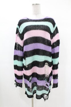 画像1: KILL STAR / Pastel Punk Knit Sweater M 黒×ピンク×パープル×ミント H-25-02-28-1054-SL-TO-KB-ZH