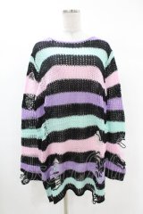 KILL STAR / Pastel Punk Knit Sweater M 黒×ピンク×パープル×ミント H-25-02-28-1055-SL-TO-KB-ZH