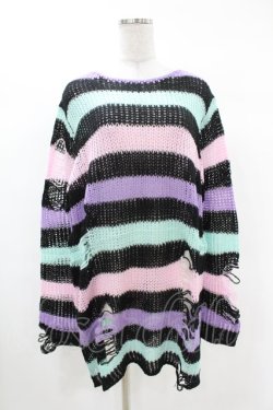 画像1: KILL STAR / Pastel Punk Knit Sweater M 黒×ピンク×パープル×ミント H-25-02-28-1055-SL-TO-KB-ZH