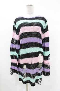 画像1: KILL STAR / Pastel Punk Knit Sweater S 黒×ピンク×パープル×ミント H-25-02-28-1056-SL-TO-KB-ZH