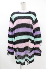 KILL STAR / Pastel Punk Knit Sweater S 黒×ピンク×パープル×ミント H-25-02-28-1057-SL-TO-KB-ZH
