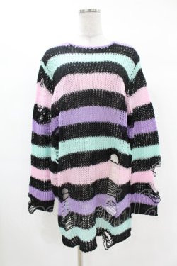 画像1: KILL STAR / Pastel Punk Knit Sweater S 黒×ピンク×パープル×ミント H-25-02-28-1057-SL-TO-KB-ZH