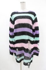 KILL STAR / Pastel Punk Knit Sweater S 黒×ピンク×パープル×ミント H-25-02-28-1058-SL-TO-KB-ZH