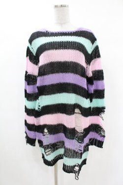 画像1: KILL STAR / Pastel Punk Knit Sweater S 黒×ピンク×パープル×ミント H-25-02-28-1058-SL-TO-KB-ZH