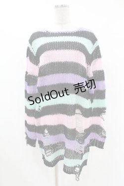 画像1: KILL STAR / Pastel Punk Knit Sweater S 黒×ピンク×パープル×ミント H-25-02-28-1058-SL-TO-KB-ZI