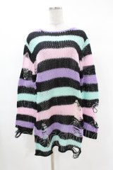 KILL STAR / Pastel Punk Knit Sweater S 黒×ピンク×パープル×ミント H-25-02-28-1059-SL-TO-KB-ZH