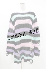 KILL STAR / Pastel Punk Knit Sweater S 黒×ピンク×パープル×ミント H-25-02-28-1059-SL-TO-KB-ZY