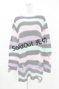 KILL STAR / Pastel Punk Knit Sweater S 黒×ピンク×パープル×ミント H-25-02-28-1059-SL-TO-KB-ZY