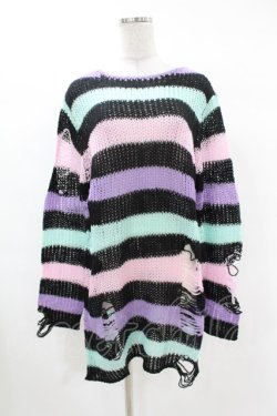 画像1: KILL STAR / Pastel Punk Knit Sweater S 黒×ピンク×パープル×ミント H-25-02-28-1059-SL-TO-KB-ZH