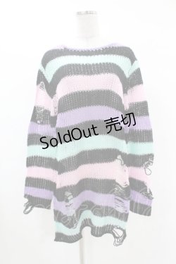 画像1: KILL STAR / Pastel Punk Knit Sweater S 黒×ピンク×パープル×ミント H-25-02-28-1059-SL-TO-KB-ZY