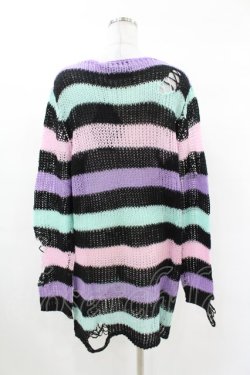 画像2: KILL STAR / Pastel Punk Knit Sweater S 黒×ピンク×パープル×ミント H-25-02-28-1059-SL-TO-KB-ZH