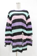 KILL STAR / Pastel Punk Knit Sweater S 黒×ピンク×パープル×ミント H-25-02-28-1060-SL-TO-KB-ZH