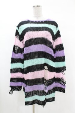 画像1: KILL STAR / Pastel Punk Knit Sweater S 黒×ピンク×パープル×ミント H-25-02-28-1060-SL-TO-KB-ZH
