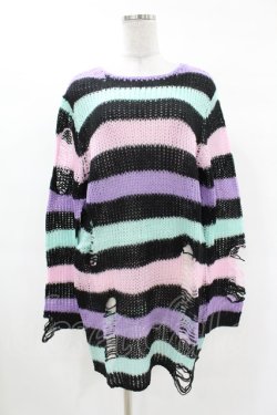 画像1: KILL STAR / Pastel Punk Knit Sweater S 黒×ピンク×パープル×ミント H-25-02-28-1061-SL-TO-KB-ZH