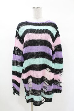 画像1: KILL STAR / Pastel Punk Knit Sweater XS 黒×ピンク×パープル×ミント H-25-02-28-1062-SL-TO-KB-ZH
