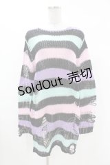 KILL STAR / Pastel Punk Knit Sweater XS 黒×ピンク×パープル×ミント H-25-02-28-1063-SL-TO-KB-ZH