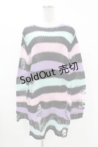 KILL STAR / Pastel Punk Knit Sweater XS 黒×ピンク×パープル×ミント H-25-02-28-1063-SL-TO-KB-ZH
