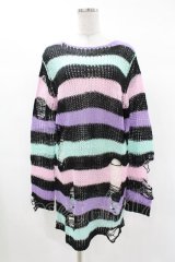 KILL STAR / Pastel Punk Knit Sweater XS 黒×ピンク×パープル×ミント H-25-02-28-1064-SL-TO-KB-ZH
