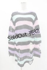 KILL STAR / Pastel Punk Knit Sweater XS 黒×ピンク×パープル×ミント H-25-02-28-1064-SL-TO-KB-ZI