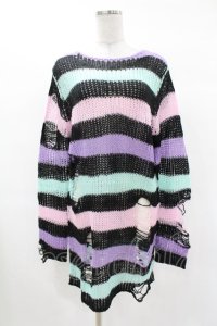 KILL STAR / Pastel Punk Knit Sweater XS 黒×ピンク×パープル×ミント H-25-02-28-1064-SL-TO-KB-ZH