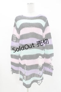 KILL STAR / Pastel Punk Knit Sweater XS 黒×ピンク×パープル×ミント H-25-02-28-1064-SL-TO-KB-ZI