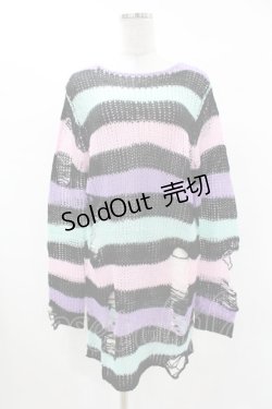 画像1: KILL STAR / Pastel Punk Knit Sweater XS 黒×ピンク×パープル×ミント H-25-02-28-1064-SL-TO-KB-ZI