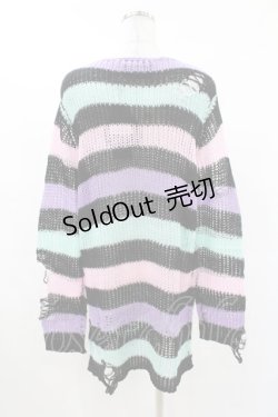 画像2: KILL STAR / Pastel Punk Knit Sweater XS 黒×ピンク×パープル×ミント H-25-02-28-1064-SL-TO-KB-ZI
