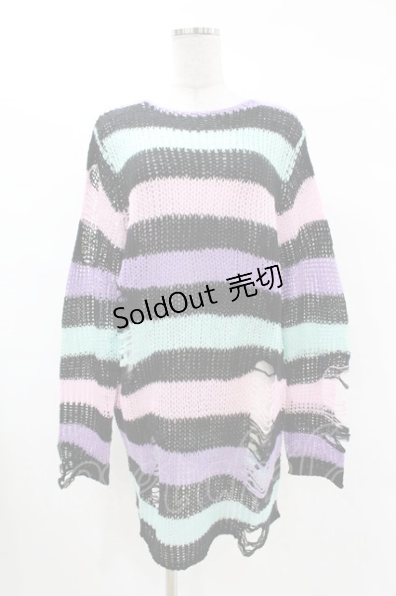 画像1: KILL STAR / Pastel Punk Knit Sweater XS 黒×ピンク×パープル×ミント H-25-02-28-1065-SL-TO-KB-OS (1)