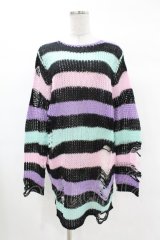 KILL STAR / Pastel Punk Knit Sweater XS 黒×ピンク×パープル×ミント H-25-02-28-1065-SL-TO-KB-ZH