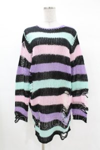 KILL STAR / Pastel Punk Knit Sweater XS 黒×ピンク×パープル×ミント H-25-02-28-1065-SL-TO-KB-ZH