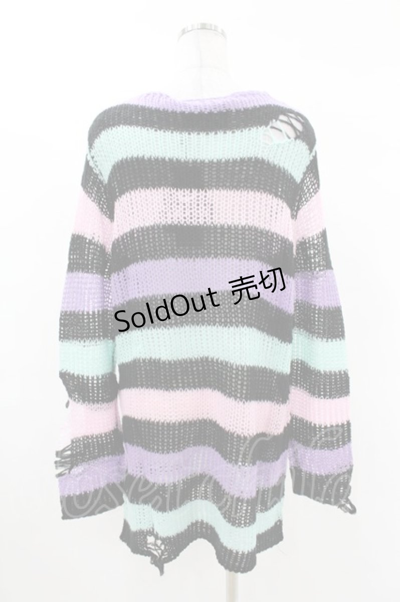画像2: KILL STAR / Pastel Punk Knit Sweater XS 黒×ピンク×パープル×ミント H-25-02-28-1065-SL-TO-KB-OS (2)