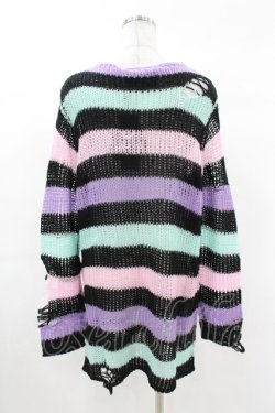 画像2: KILL STAR / Pastel Punk Knit Sweater XS 黒×ピンク×パープル×ミント H-25-02-28-1065-SL-TO-KB-ZH