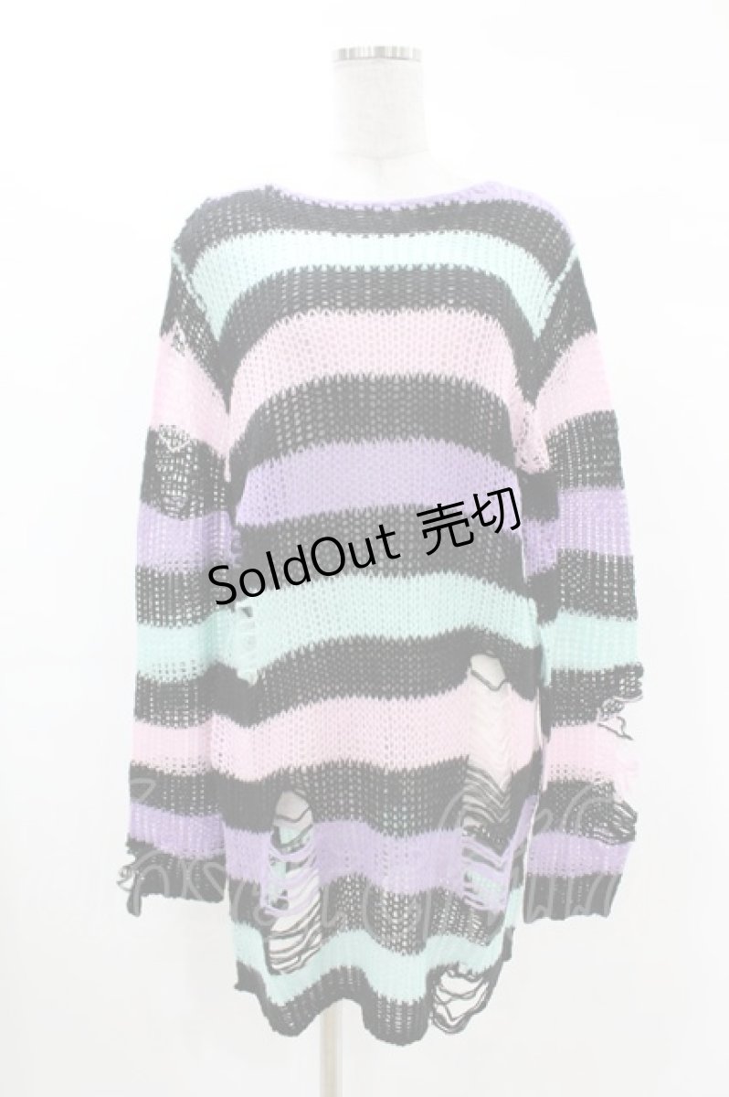 画像1: KILL STAR / Pastel Punk Knit Sweater XS 黒×ピンク×パープル×ミント H-25-02-28-1066-SL-TO-KB-ZT613 (1)