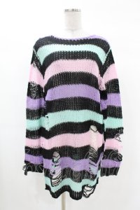 KILL STAR / Pastel Punk Knit Sweater XS 黒×ピンク×パープル×ミント H-25-02-28-1066-SL-TO-KB-ZH