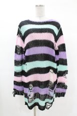 画像1: KILL STAR / Pastel Punk Knit Sweater XS 黒×ピンク×パープル×ミント H-25-02-28-1066-SL-TO-KB-ZT613 (1)