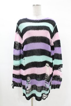 画像1: KILL STAR / Pastel Punk Knit Sweater XS 黒×ピンク×パープル×ミント H-25-02-28-1066-SL-TO-KB-ZH