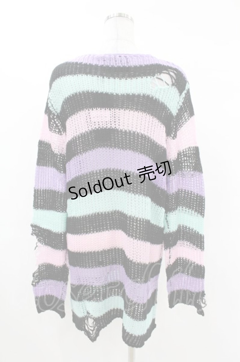 画像2: KILL STAR / Pastel Punk Knit Sweater XS 黒×ピンク×パープル×ミント H-25-02-28-1066-SL-TO-KB-ZT613 (2)