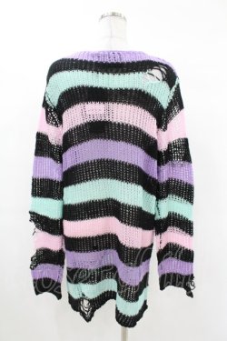 画像2: KILL STAR / Pastel Punk Knit Sweater XS 黒×ピンク×パープル×ミント H-25-02-28-1066-SL-TO-KB-ZH