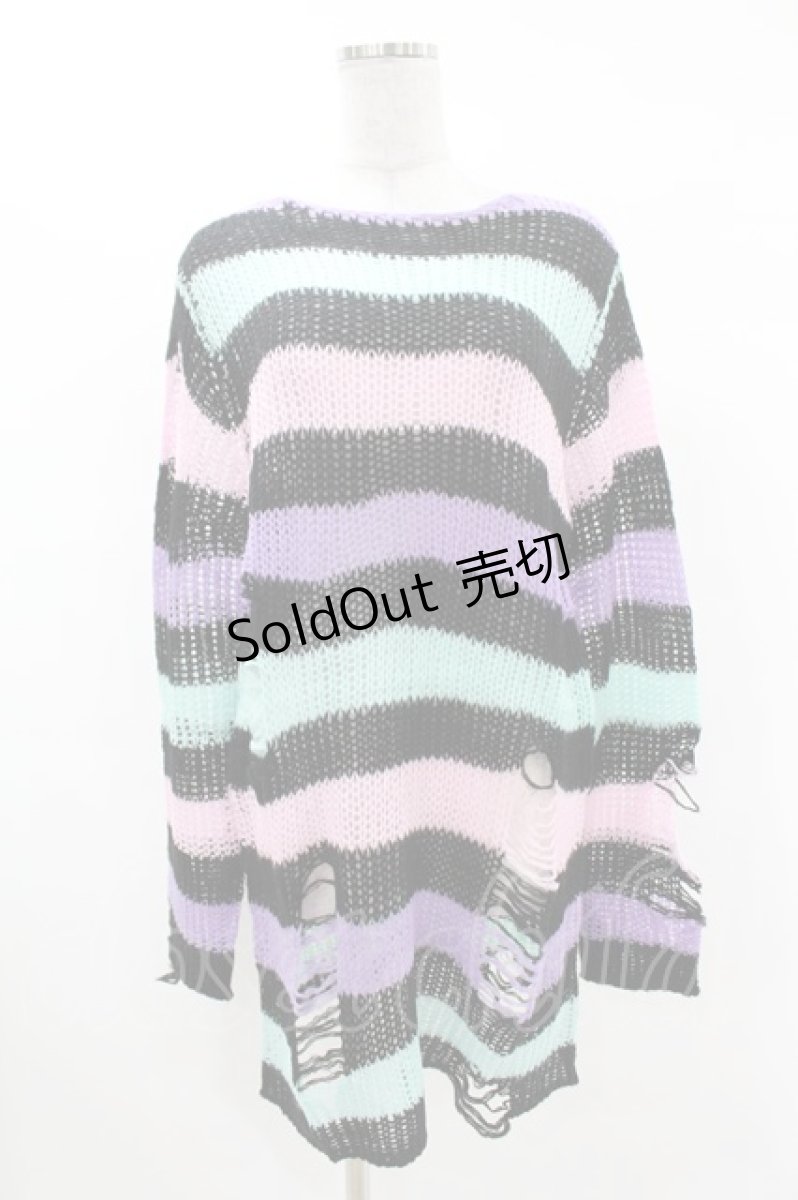画像1: KILL STAR / Pastel Punk Knit Sweater XS 黒×ピンク×パープル×ミント H-25-02-28-1067-SL-TO-KB-ZH (1)