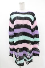 KILL STAR / Pastel Punk Knit Sweater XS 黒×ピンク×パープル×ミント H-25-02-28-1067-SL-TO-KB-ZH
