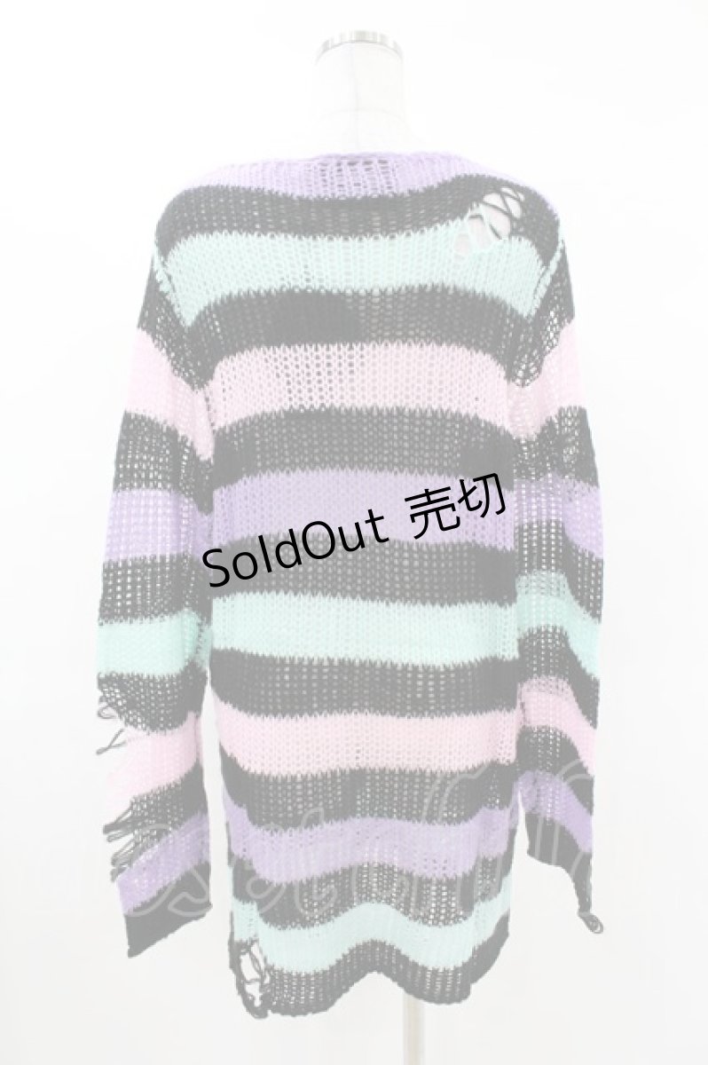 画像2: KILL STAR / Pastel Punk Knit Sweater XS 黒×ピンク×パープル×ミント H-25-02-28-1067-SL-TO-KB-ZH (2)