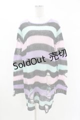 KILL STAR / Pastel Punk Knit Sweater L 黒×ピンク×パープル×ミント H-25-02-28-1030-SL-TO-KB-ZY
