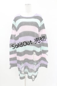 KILL STAR / Pastel Punk Knit Sweater L 黒×ピンク×パープル×ミント H-25-02-28-1030-SL-TO-KB-ZY