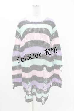 画像1: KILL STAR / Pastel Punk Knit Sweater L 黒×ピンク×パープル×ミント H-25-02-28-1030-SL-TO-KB-ZY