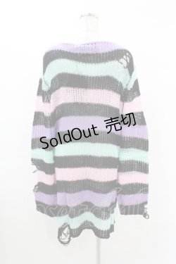画像2: KILL STAR / Pastel Punk Knit Sweater L 黒×ピンク×パープル×ミント H-25-02-28-1030-SL-TO-KB-ZY